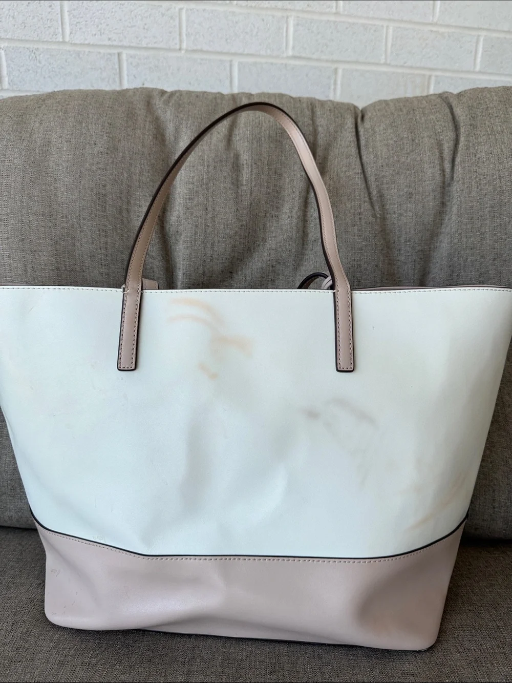 kate spade White and Pale Pink Two-Tone Leather Tote
